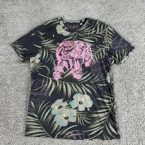 Guess Shirt Mens Medium Black Pink Floral Tiger Graphic Tropical Tee T-Shirt